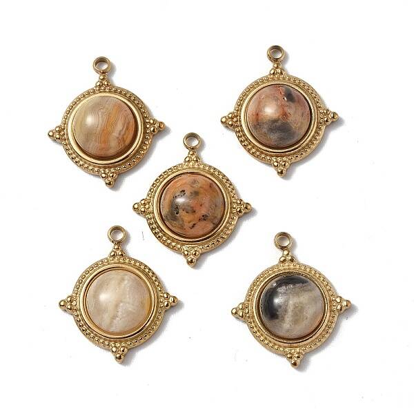 PVD Vacuum Plating 201 Stainless Steel Natural Picasso Jasper Pendants