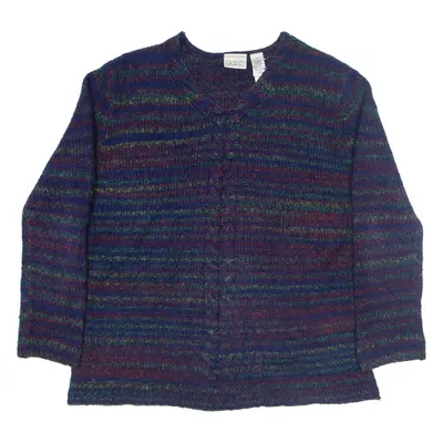 VILLAGER SPORT Heavy Knit Jumper Blue Striped Cable Knit Womens S