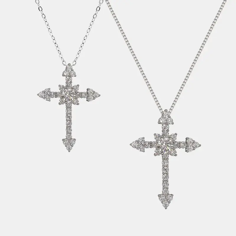 【442】Entwined Paved Cross Synthetic Moissanite Couple Pendants– Unique and Elegant Choice for Couples or Special Oc...