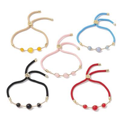 Natural Mixed Gemstone Round Beaded Slider Bracelets