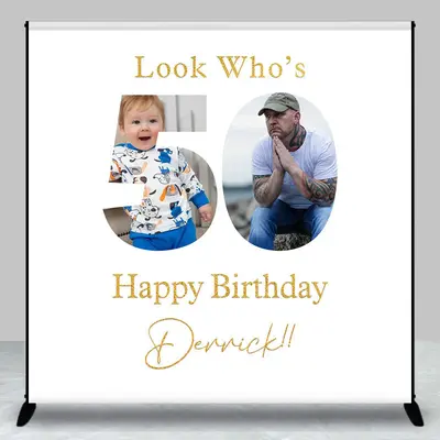 Custom Photo Look Whos 50th Happy Birthday Backdrop - Aperturee