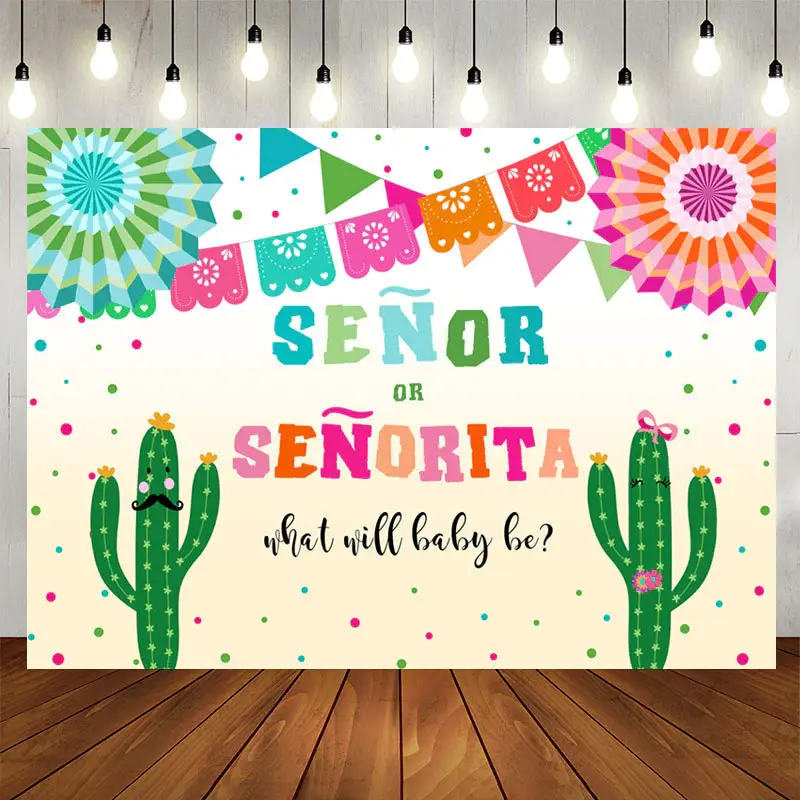 Aperturee Senor Or Senorita With Cactus Baby Shower Backdrop