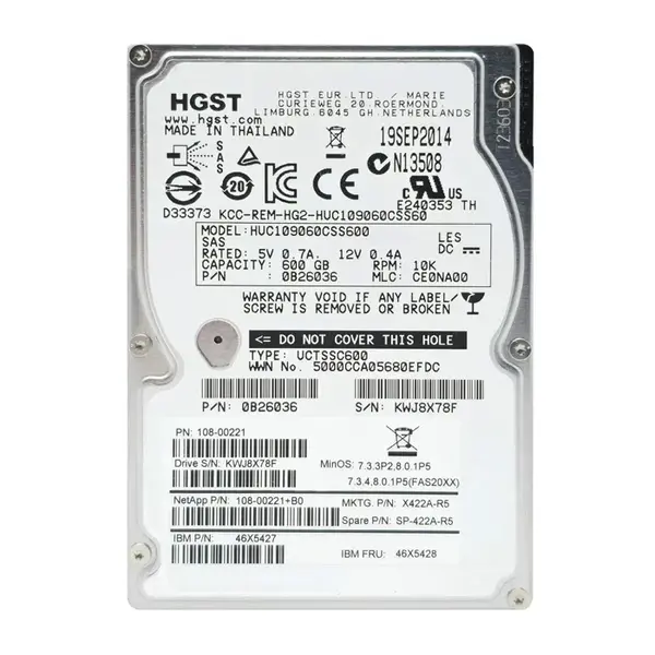 46X5428 IBM 600GB 6Gb/s SAS 10000 2.5-inch 64MB Hard Drive