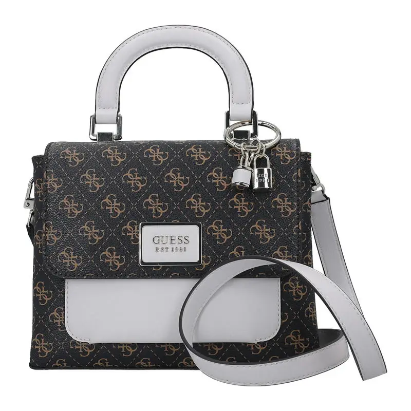 Guess, Tyren, polyurethane, fabric bag, mini, brown stone, for women, 26 x 20 x 8 cm