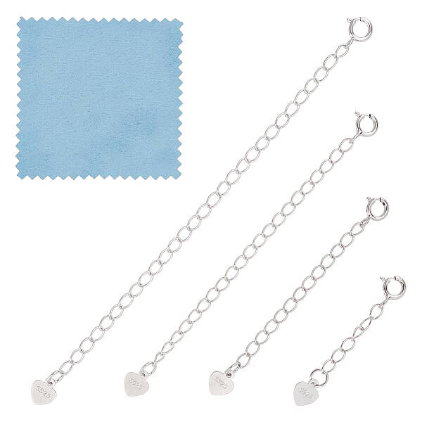 4Pcs 4 Styles Sterling Silver Chain Extender Sets