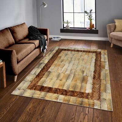 Light Brown Goat Skin Rug with Dark Brown Frame