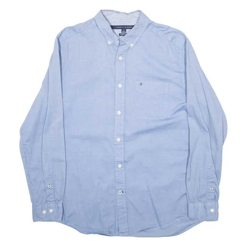 TOMMY HILFIGER Mens Plain Shirt Blue Long Sleeve M