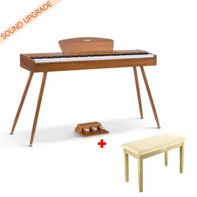 Donner DDP-80 Wooden Digital Piano - Natural Sound Upgrade / Piano+Light Oak Two Seated Bench