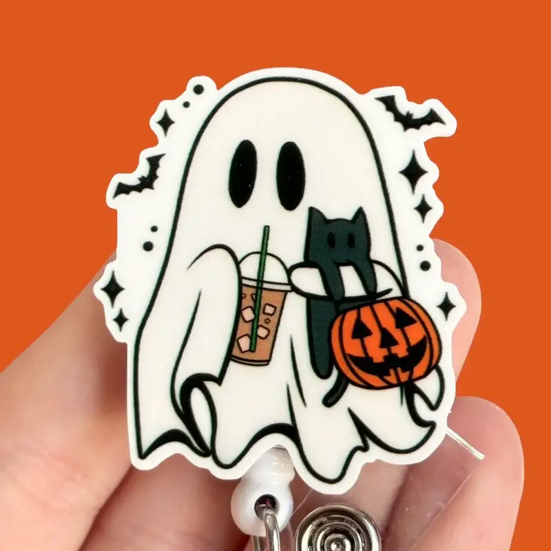 Glitter My Badge Halloween ghost badge reel for nurse and hospital workers. Badge clip Badge pull - Retractable swivel clip w...