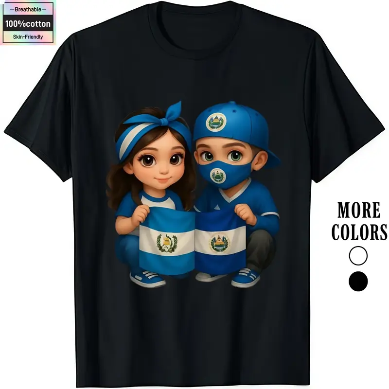HAGBDH Fashion Designer T-Shirts - Cotton Graphic Tees with Central America Unity Kids Holding Guatemala El Salvador Flags Te...