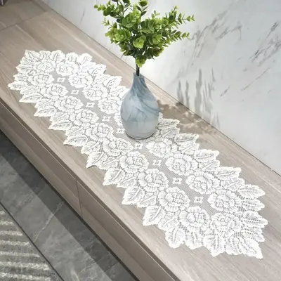 Vintage Lace Floral Pattern Table Runner, 1 Count Elegant Simple Hollow out Tablecloth, Decorative Table Cover for Home Kitch...