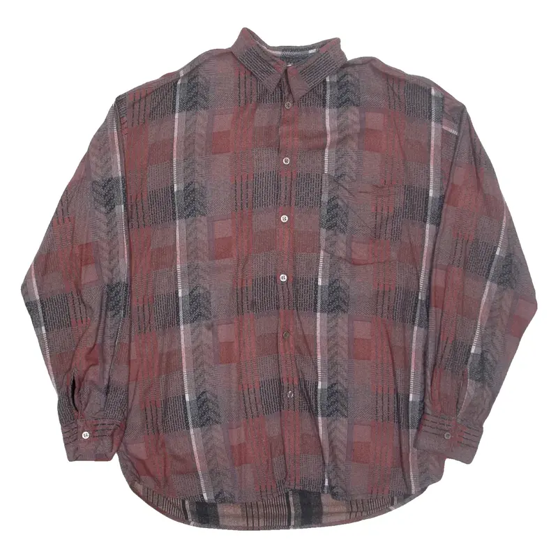 SAN MARCO Mens Shirt Red Viscose Check Long Sleeve L