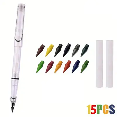 Multicolor Pencil Set, 15pcs Including 1 Pen, 12 Colored Pen Head and 2 Eraser for School Office Home Use