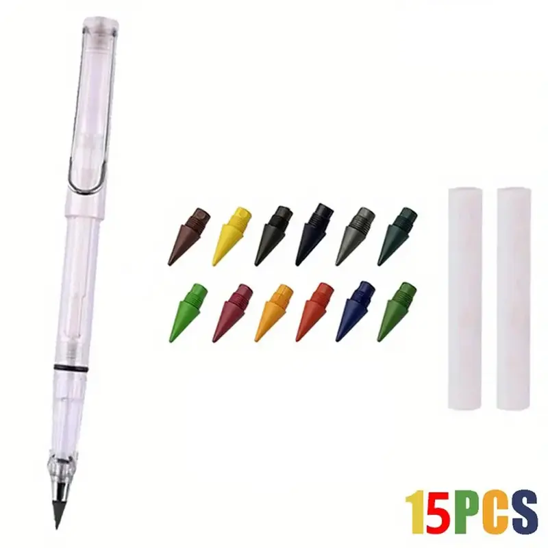 Multicolor Pencil Set, 15pcs Including 1 Pen, 12 Colored Pen Head and 2 Eraser for School Office Home Use