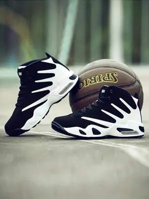 Men's Colorblock Lace Up Front Basketball Shoes, Lightweight High Top Outdoor Sports Sneakers, Athletic Shoes, Gym Shoes, Fal...