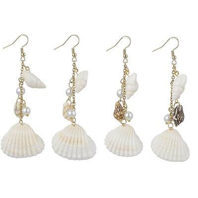 Bohemian Style Natural Shell Dangle Earrings with Glass Pearl Beads