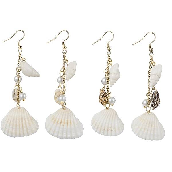Bohemian Style Natural Shell Dangle Earrings with Glass Pearl Beads