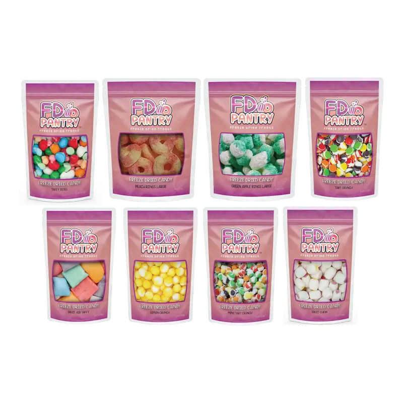 Freeze Dried Candy Snack Treat Flavor Peach Apple Rings, Lemon, Crunch, Air Taffy Bites, Tarts Bonbon Gift Delicious