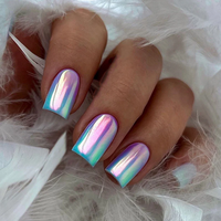 Aurora Chrome Press On Nails | CurvLife Nail | 24pcs Medium Square Fake Nails | Iridescent Mirror Finish | Easy Apply, Comfor...