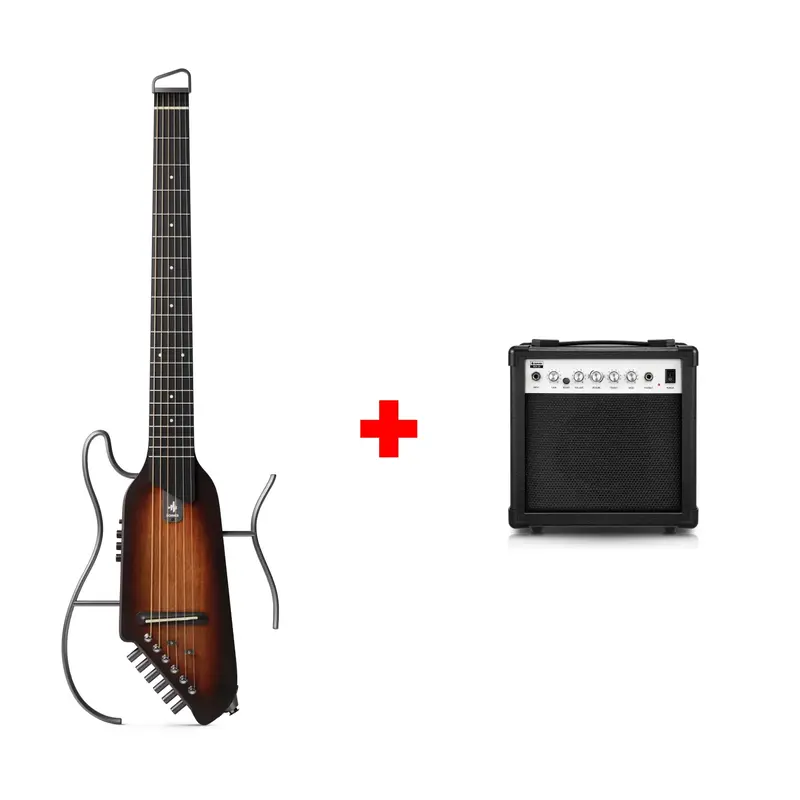 Donner HUSH™ I Acoustic-Electric Travel Guitar - Mahogany Sunburst / Guitar+20W Amplifier