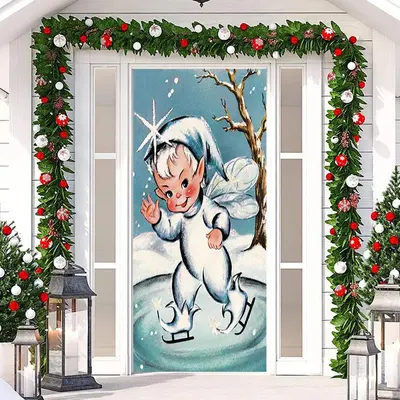Christmas Elf Skating Snow Door Cover Decoration - Aperturee