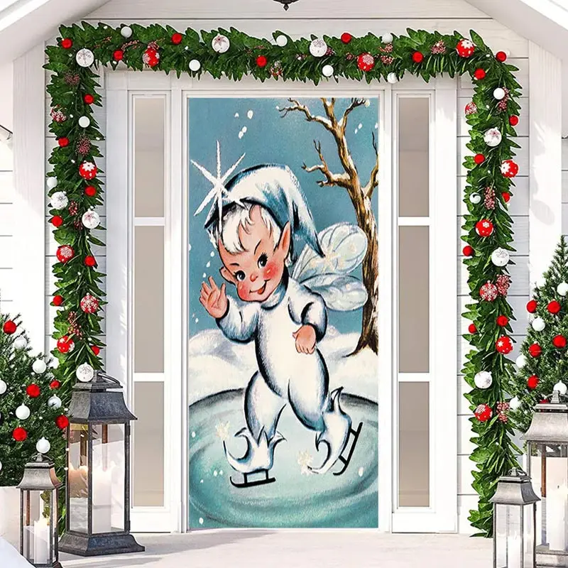 Christmas Elf Skating Snow Door Cover Decoration - Aperturee