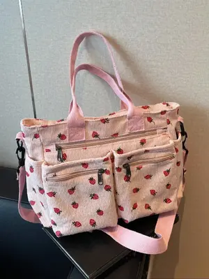 Women's Strawberry Pattern Tote Bag, Fashionable Large Capacity Shoulder Bag for Daily Used, Casual Trendy Versatile High-qua...
