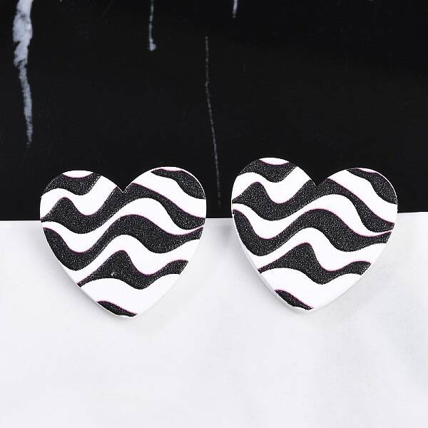 Heart Acrylic Printed Stud Earrings for Women
