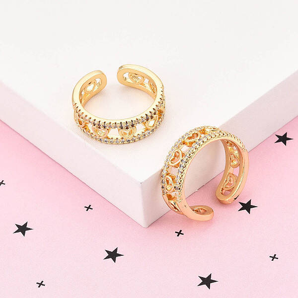 Brass Micro Pave Clear Cubic Zirconia Cuff Rings for Women