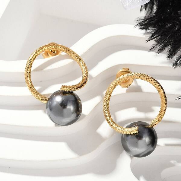 304 Stainless Steel Natural Shell Pearl Stud Earrings