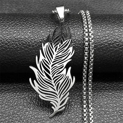 304 Stainless Steel Feather Pendant Necklaces