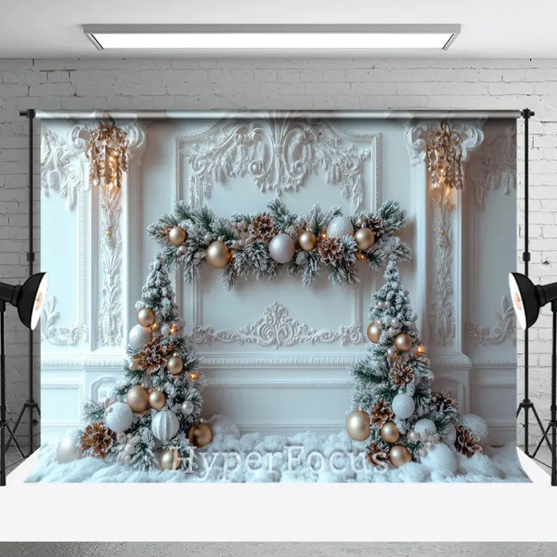 White Gold Luxury Wall Snowy Pine Leaves Backdrop - Aperturee