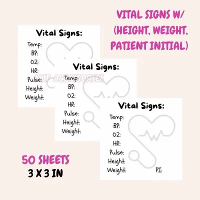 Vital Signs w/ Height, Weight & Patient Initials 50 sheets 3 x 3 inches in size Buy 2 Get 1 Pen & Pencil for FREE christmas c...