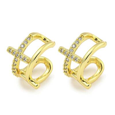 Brass Micro Pave Cubic Zirconia Cuff Earrings