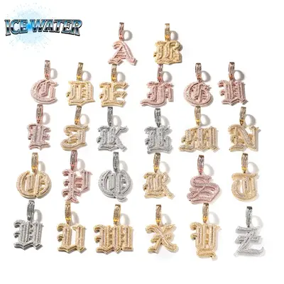 ICE WATER Gothic Letter Alphabet 26 English Letters Pendant Micro-set Zircon Unisex Hip-hop Necklace