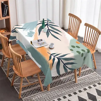 Modern Watercolor Green Leaves Rectangle Tablecloth - Aperturee