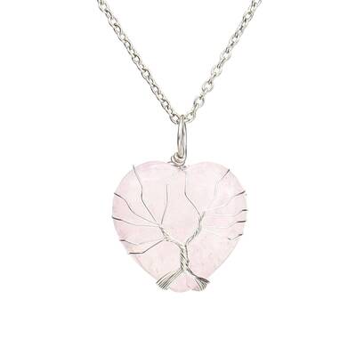 Natural Rose Quartz Heart Pendant Necklaces