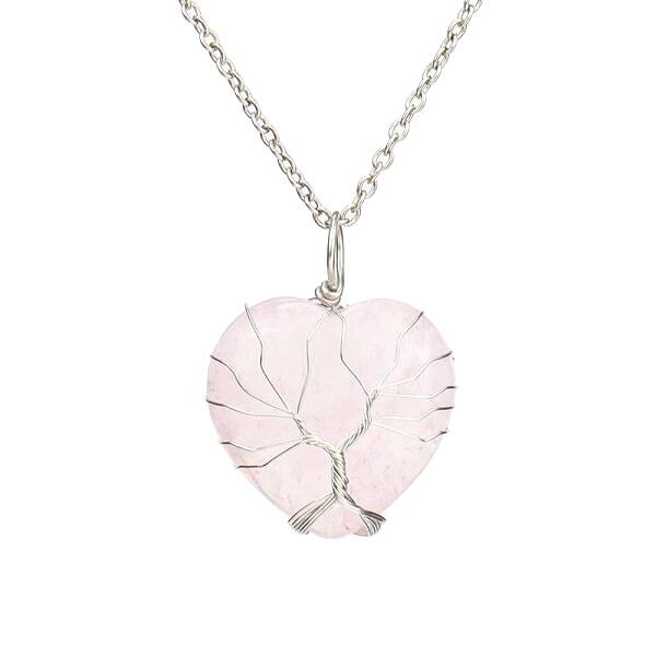 Natural Rose Quartz Heart Pendant Necklaces