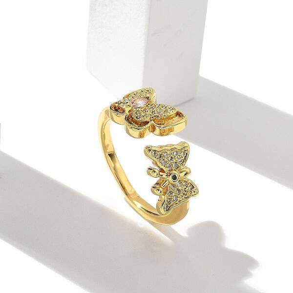 Brass Micro Pave Cubic Zirconia Cuff Finger Rings for Women