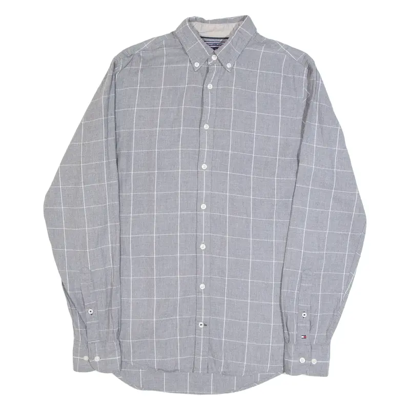 TOMMY HILFIGER Mens Shirt Grey Check Long Sleeve S