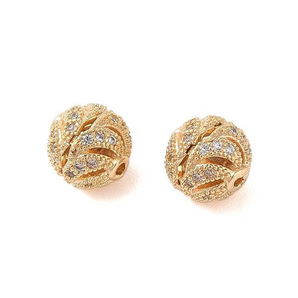 Brass Micro Pave Clear Cubic Zirconia Beads