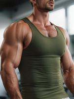 Men's Solid Round Neck Tank Top, Regular Fit Casual Breathable Sleeveless Top for Gym Workout, Men's Top for Summer, Sleevele...