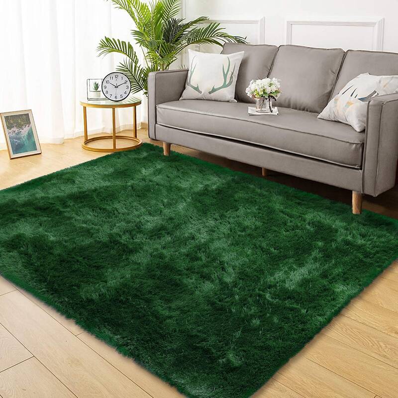 Garvee Fluffy & Sheepskin Dark Green 9x12 Shaggy Area Rug - Plush, Non-Slip, Polyester - Soft, Durable, Dark Green - Living R...