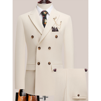 Latest Men's Solid Color Suit Two-Piece Suit Peaked Lapel Double-Breasted Four Seasons Men's Business Suit Formal Business Ca...