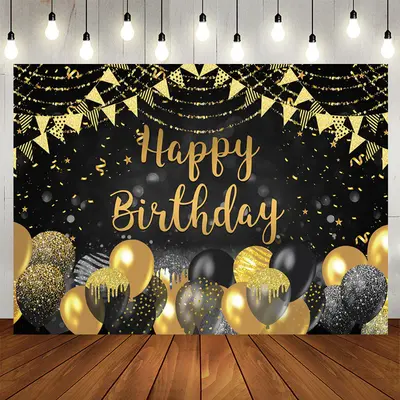 Aperturee Black And Gold Bokeh Glitter Happy Birthday Backdrop
