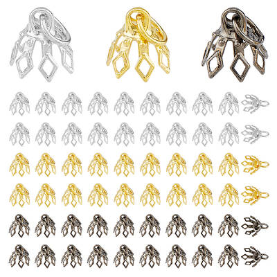 60Pcs 3 Colors Flower Rack Plating Brass Filigree Bead Cap Bails