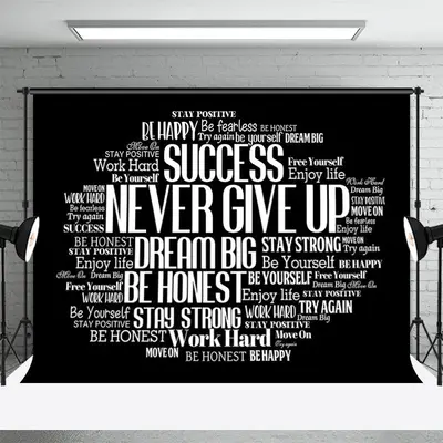 Black White Inspirational Quotes Backdrop For Party - Aperturee