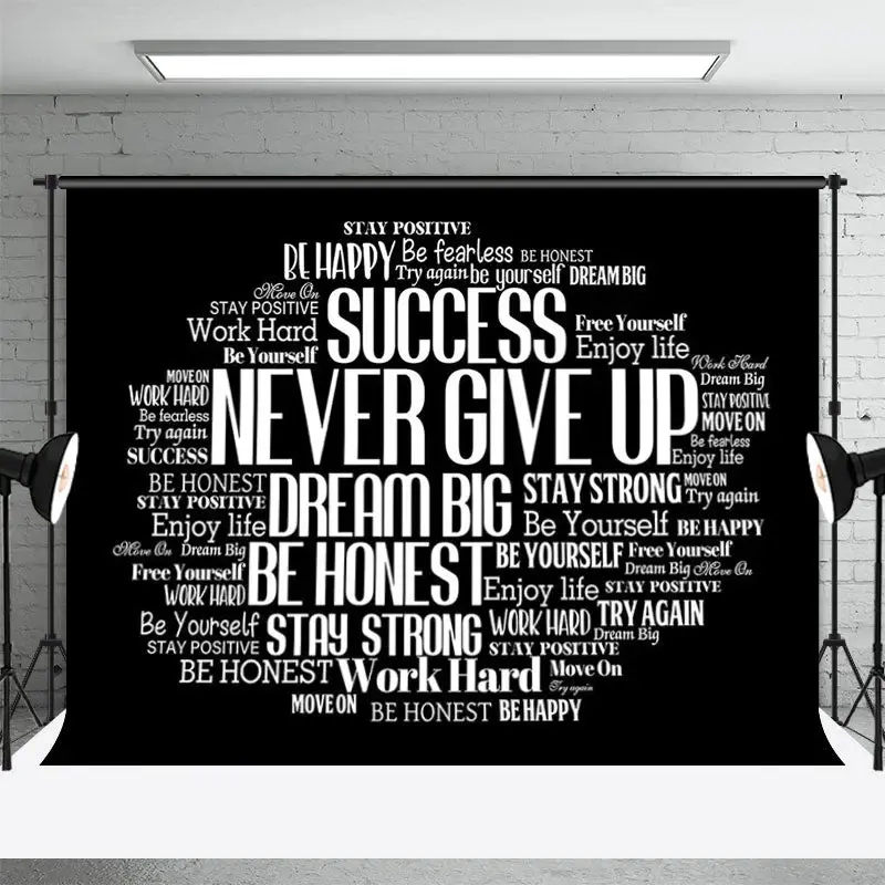 Black White Inspirational Quotes Backdrop For Party - Aperturee