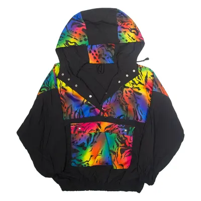 Womens Pullover Jacket Black Hooded Crazy Pattern M