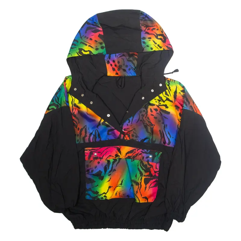 Womens Pullover Jacket Black Hooded Crazy Pattern M